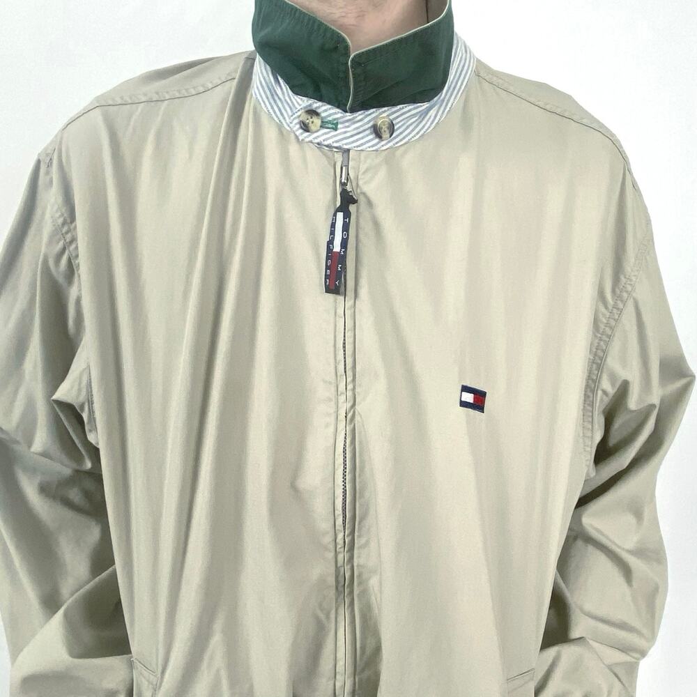 Vintage Y2K Neutral Beige Tommy Hilfiger Bomber Field Golf Jacket Sz Large - Picture 12 of 13